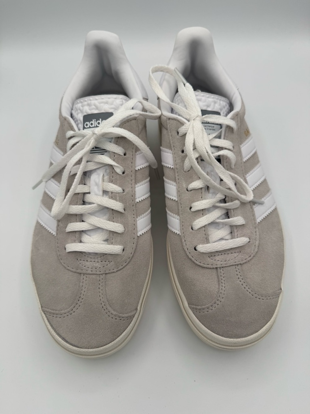 Adidas Gazelle, size 8 women, grey suede and white leather sneaker